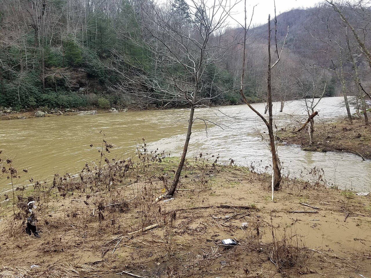 The Russell Fork running high and brown through the gorge at Breaks Interstate Park
